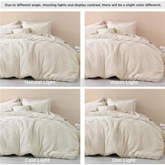 King Size Comforter Set Beige, 3 Pieces Cream Tufted Boho Farmhouse Bedding - Picture 5 of 8